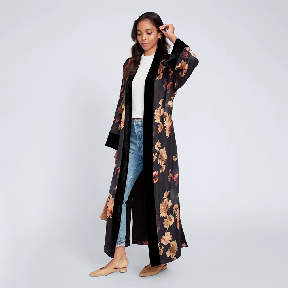Floral Black Women's Robe